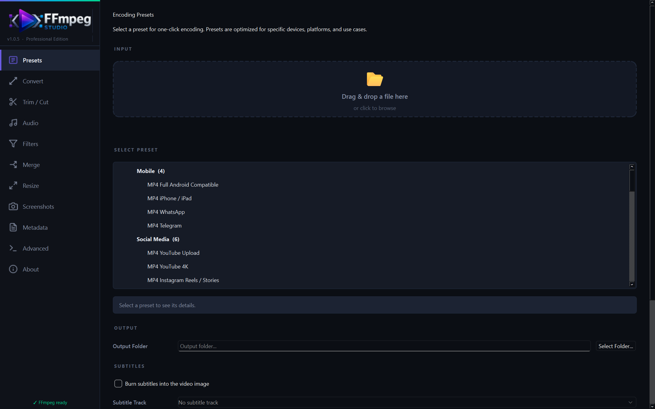 Screenshot de FFmpeg Studio